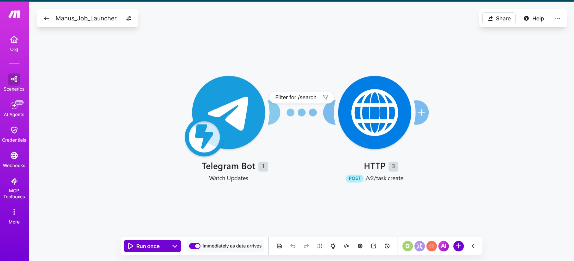 Make.com scenario Manus_Job_Launcher