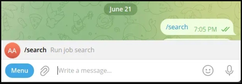 Telegram bot /search command trigger